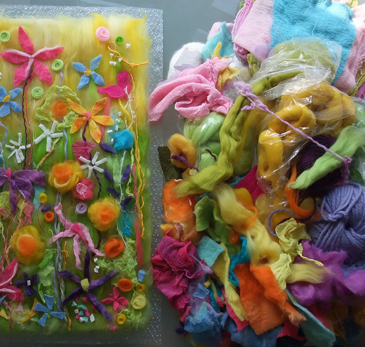 Making felt art - spring flowers