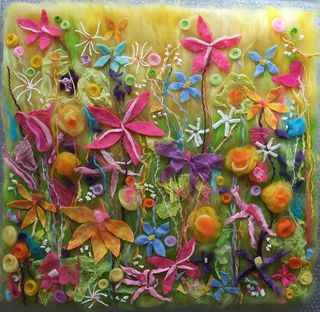 Felt spring flowers picture in progress