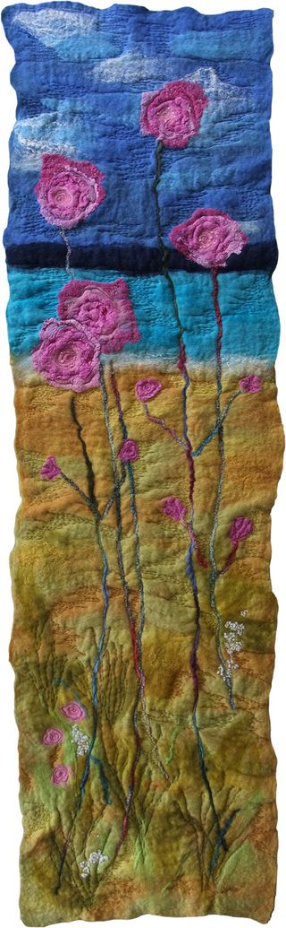 Handmade Felt and Stitch Wall Hanging Art Flowers