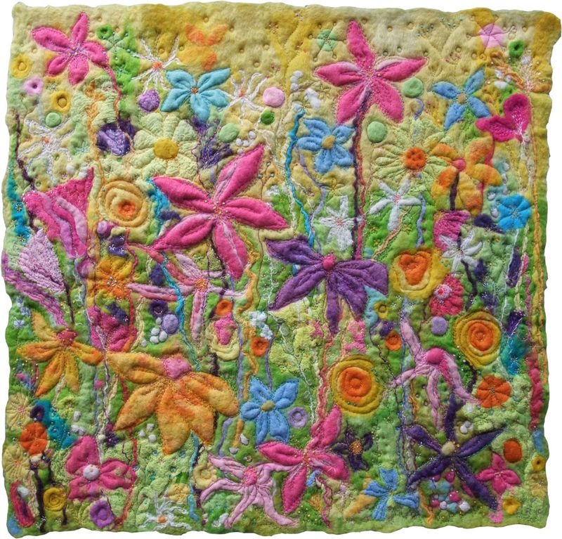 Felt Stitched Flowers Artwork