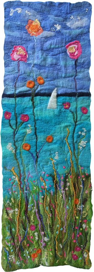 Handmade Felt and Stitch Wall Hanging Flowers Artwork