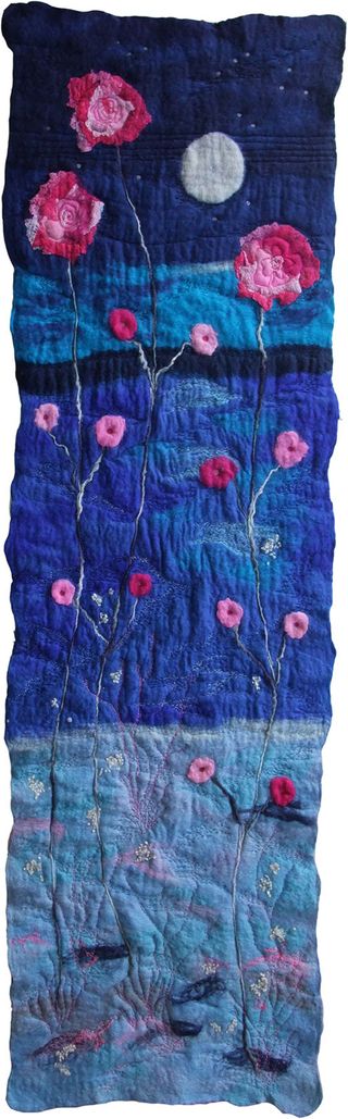 Handmade Felt and Stitch Wall Hanging Nighttime