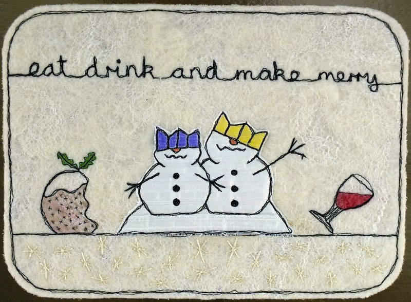 Snowpeople with paper hats placemat