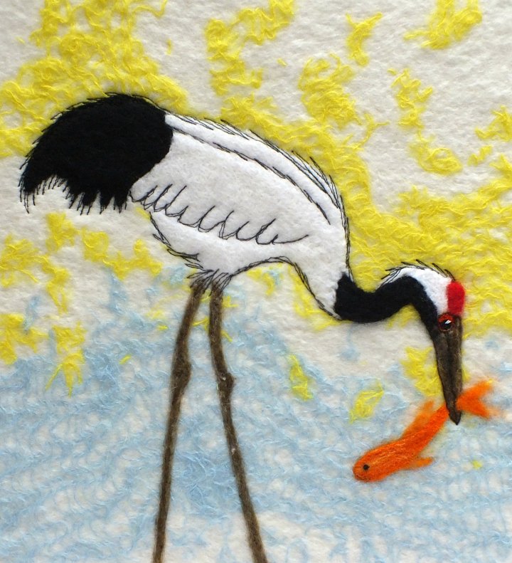 Japanese Crane - wet felt and stitch