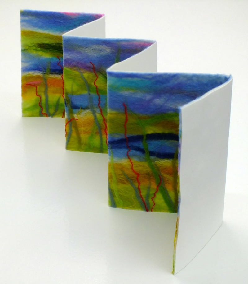 Angled view felted free standing art