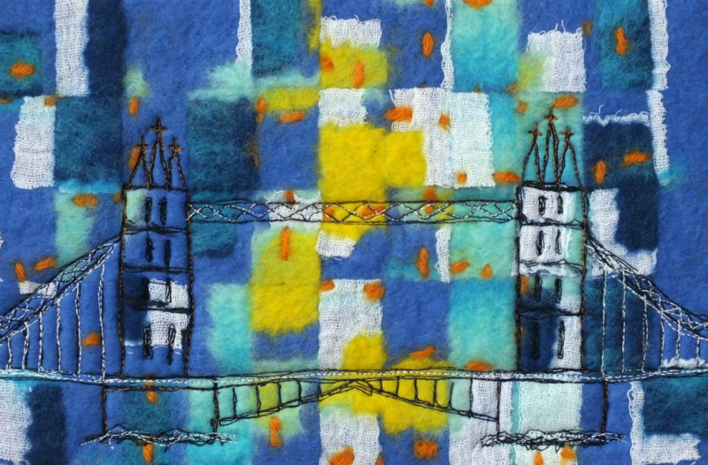 Felt and Stitched Sketch of Tower Bridge