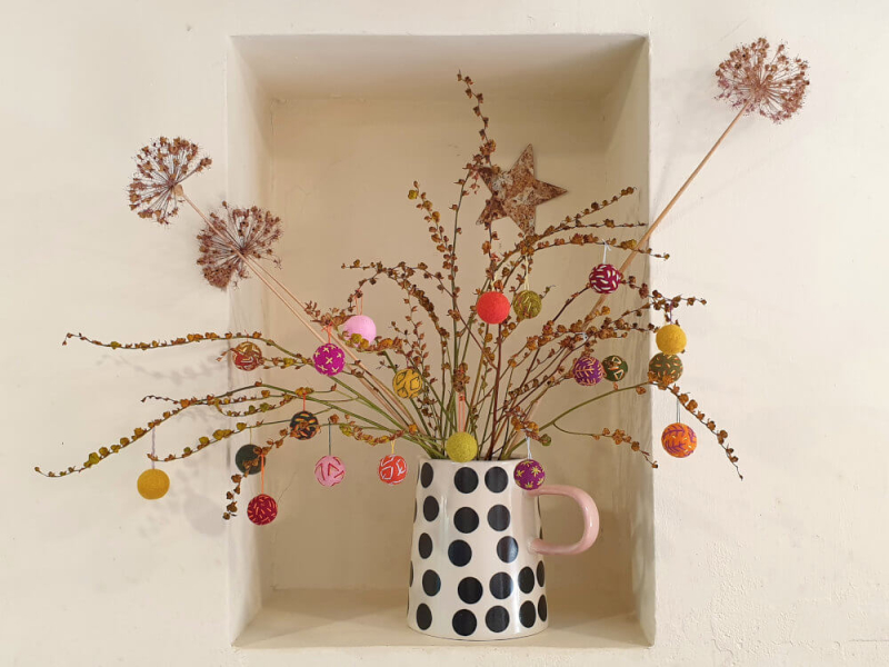 Autumn felt beads in alcove